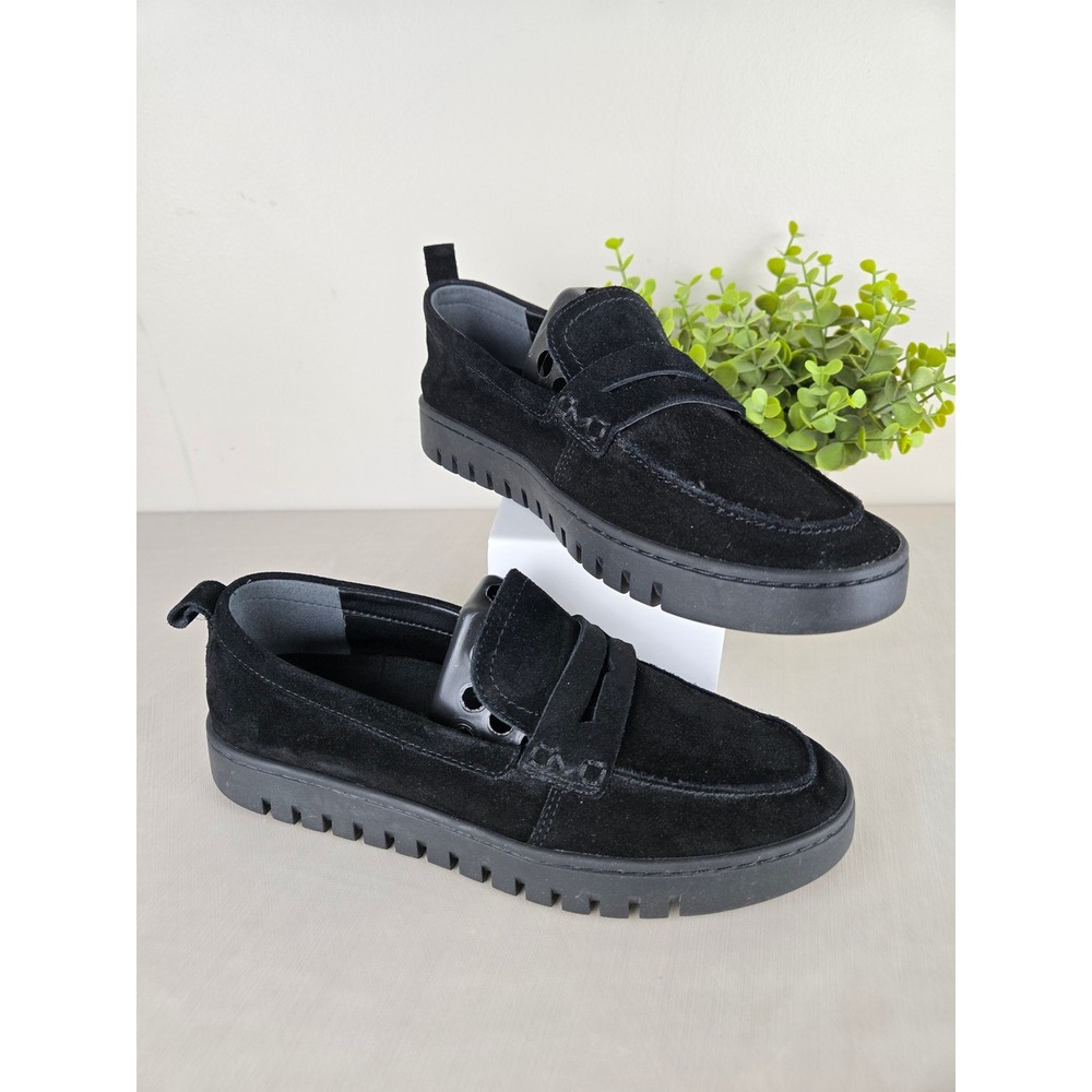Vionic Uptown Black Suede Penny Loafers Lug Sole Womens Size 8 Comfort Shoes